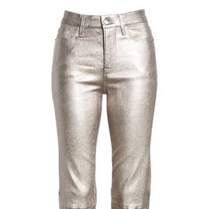 FRAME Cropped Metallic Leather Straight-leg Pants (NWT)